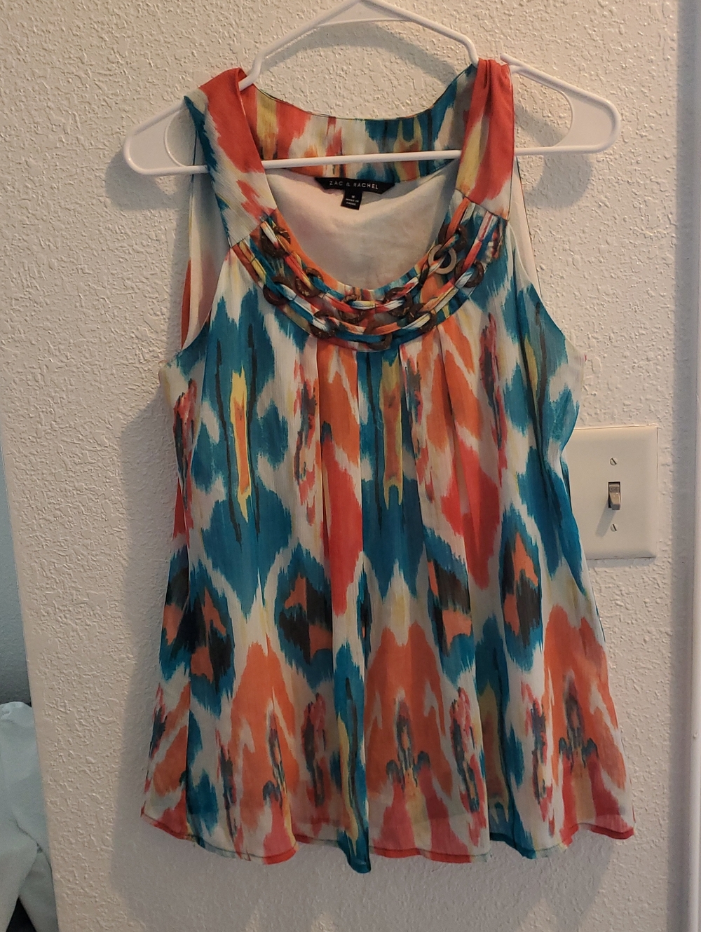Zac & Rachel Teal Orange Multicolor Beaded-Neck Camisole